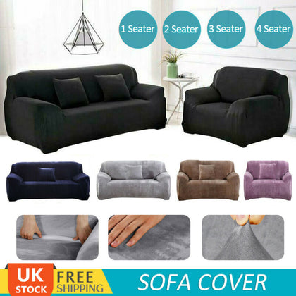 1/2/3/4 Velvet Stretch Sofa Covers Easy Fit Protector Couch Cover Thick Plush