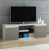 Modern LED TV Unit Stand Cabinet Grey High Gloss 2 Doors Glass Shelves Living