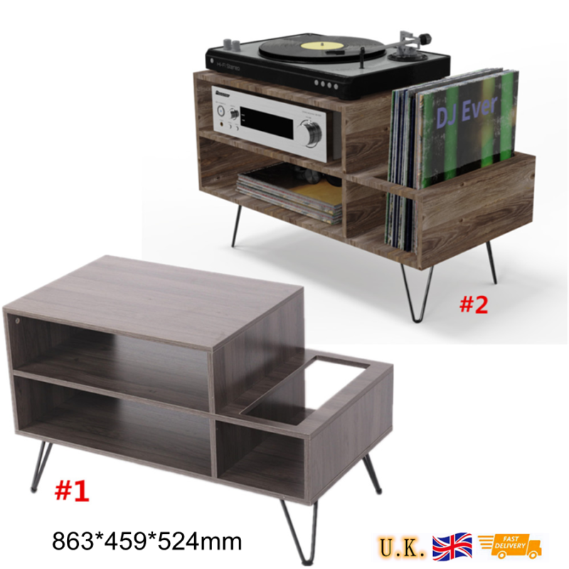 Vintage Record Player Table Vinyl Record Storage Rack Media Console Ta ...
