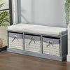 Hallway Shoe Storage Bench With 3 Rattan Baskets Organizer Cushion Padded Seat