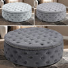 75cm Large Round Fabric Linen Chesterfield Footstool Pouffe Ottoman Coffee Table