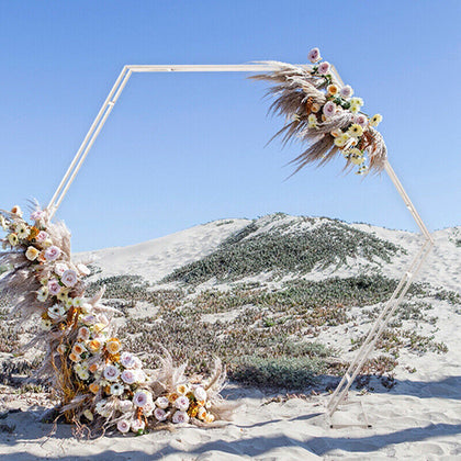 White Wedding Arch Frame Metal Hexagonal Free Standing Flower Balloon Backdrop
