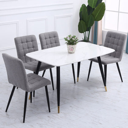 4PCS Linen Velvet Dining Chairs Padded Seat Kitchen Room Chair Black Metal Legs