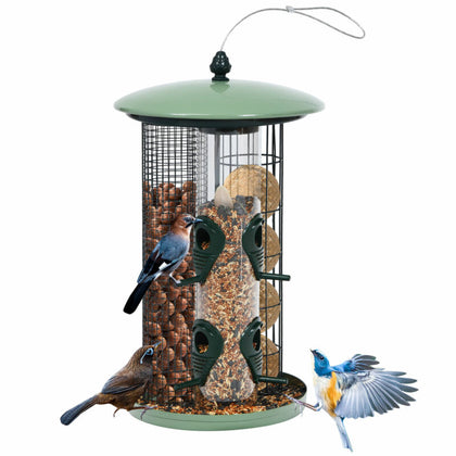 3-in-1 Metal Bird Feeder Outdoor Hanging Wild Feeding Station Detachable Tubes