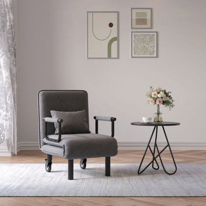 Foldable Chair Bed Sofabed Recliner Armchair with 2 Wheels Pillow Guest Sleeper