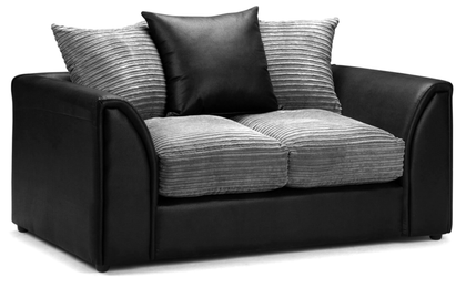 2 Seater Jumbo Cord Sofa Suite Armchair Couch Grey & Black With Cushions