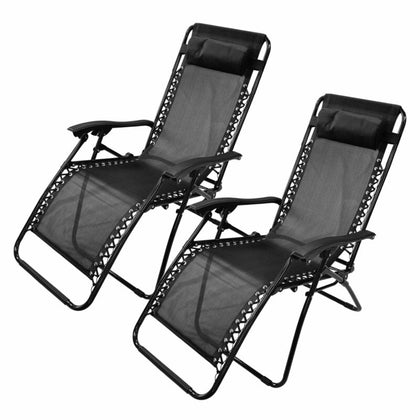 2 x Textoline Zero Gravity Chair Garden Pool Reclining Folding Sun Black Lounger