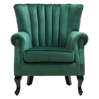 Upholstered Velvet Armchair Queen Anne High Back Oyster Wingback Chair Sofa Seat