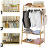 Bamboo Clothes Rail Rack Garment Stand with Top Shelf Shoe Storage Ladder Rails