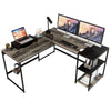 Revisible L Shaped Desk w/ Storage Shelves, 2 Person Workstation Table