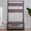Large Metal Hat and Coat Stand Vintage Wooden Bench Clothes Shoe Rack With Shelf
