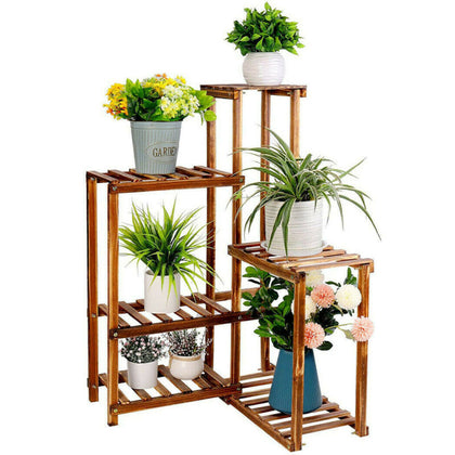 Solid Wood 7 Pots Corner Plant Stand Bonsai Display Rack Home - Hold up to 20lbs
