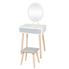 Dressing Table Vanity Set Make up Desk Oval LED Light Mirror with Stool Wood