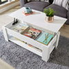 White Wooden Coffee Table With Lift Up Top Storage Area and Magazine Shelf