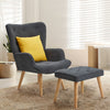 Occasional Button High Back Fabric Oak Legs Armchair Sofa Chair Footstool Suite