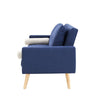 Fabric Sofa Bed 3 Seater Natural Wood Legs Blue With Bolster Cushion Damaged