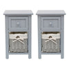 2 x Wood Bedside Tables Night Stand Cabinet Storage Drawer Wicker Baskets UK