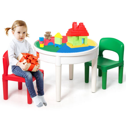 Kids Table & Chair Set 3 in 1 Round Building Block Table Children Activity Set