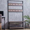 Industrial Hat Coat Stand Clothes Hanging Rack With 2 Tier Shoe Storage Bench