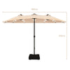 4.6m Double-Sided Parasol with Base Solar LED Lights and Crank Handle Outdoor