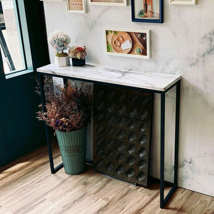 Heavy Real Stone Console Table Hallway Entryway Table Steel 3-Legs Support Desk