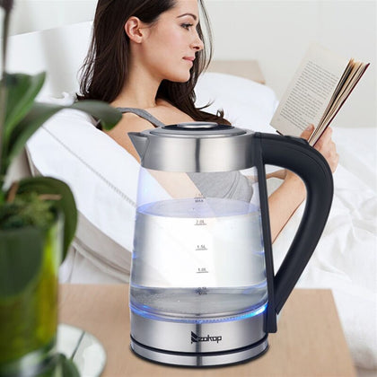 2000W 2L Blue LED Illuminated Electric Glass Kettle Jug Cordless Rapid Boil Jug