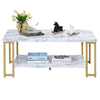 2-Tier Coffee Table Faux Marble Accent Rectangular Cocktail Table Tea Table