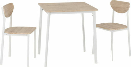 Riley Small Dining Set Table and 2 Chairs White and Light Oak Effect Veneer