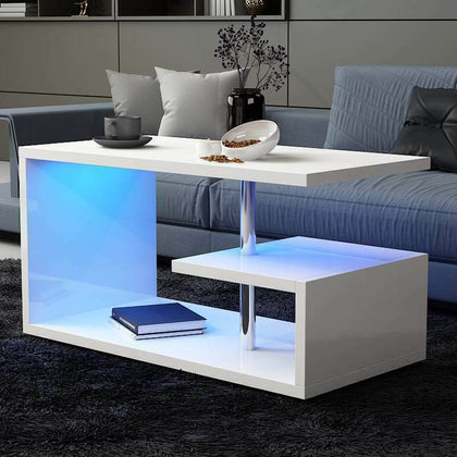 High Gloss LED Coffee Table Wooden Drawer Storage Modern Living Room Furniture