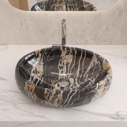 Marble Effect Glaze Bathroom Cloakroom Ceramic Counter Top Basin Sink Wash Bowl