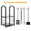 Fireplace Log Rack Set 4-Piece Fireplace Tools Wrought Iron Storage Logs Holder