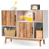 Wooden Storage Cabinet Floor Standing Bookcase Sideboard with Doors Open Shelves