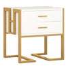 White Wooden Bedside Table with Metal Base, Modern Nightstand Side End Table