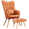 Vintage Fabric Wingback Chair Accent Tub Armchair with Oak Legs Footstool Lounge