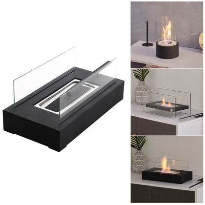 Tabletop Portable Bio Ethanol Fireplace Glass Top Burner In/Outdoor Fire Burner