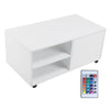 White Coffee Table with LED Light & Drawers Wheels Living Room Office Furniture