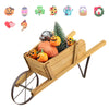 Wooden Wagon Planter Stand Garden Patio Wheelbarrow Flower Cart Decoration