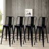 Pack Of 4 Glossy Black High Breakfast Bar Stools Kitchen Counter Metal Pub Chair