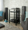 Stand Rack 5 Shelf Cabinet Black Glass Black Legs Extra deep 500mm
