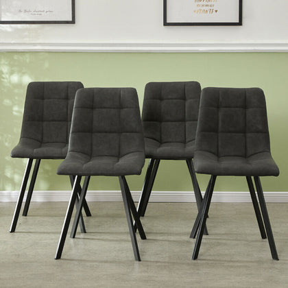 Set of 2 Grey Faux Leather Dining Chairs Padded Seat Metal Legs Restaurant