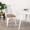 Set of 4 Dining Chairs Metal Industrial Side Chair Wooden Seat Bistro Cafe White