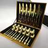 24pcs Luxury Cutlery Set Stainless Steel Knife Spoon Fork Teaspoons Canteen Gold