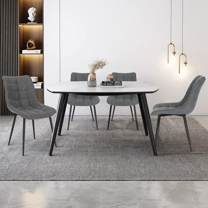 2x Dining Chairs Linen Padded Seat Metal Legs Kitchen Chairs Home Office