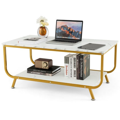Modern Faux Marble Coffee Table 2-Tier Rectangular Accent Table Chic Cocktail