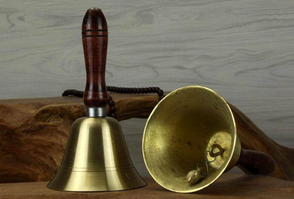 Solid Brass Wooden Handle School Dinner Large Hand Bell Handbell 17cm Reception