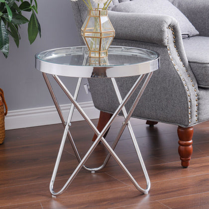 Large 45cm Round Table Side Table Glass Coffee Harpin Circular Indoor LivingRoom