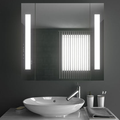 LED illuminated Bathroom Mirror Cabinet with Demister Shaver Socket Wall Mounted