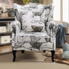 Retro Flower Butterfly Accent Chair Wingback Armchair with Wood Frame LivingRoom