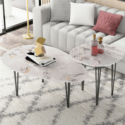 Double Nested Coffee Table Set Marble Nesting Sofa Side Table Sintered Stone Top