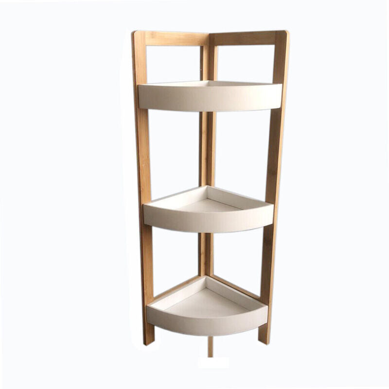 3 Tier Wooden Freestanding Corner Shelf Rack Storage Caddy Organizer B
